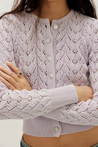 Pretty In Pointelle Cardi at Free People in Orchid Hush, Size: Large