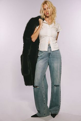 FP Exclusive OneTeaspoon Jackson Star Seam Studded Wide-Leg Jeans