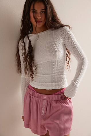 So Soft Seamless Modal Cable Long Sleeve by Intimately at Free People in White, Size: M/L