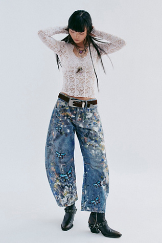 We The Free Good Luck Barrel Illusions Jeans at Free People in Blue, Size: 25