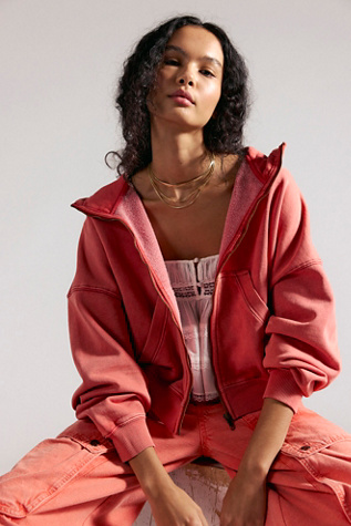 Chill Out Zip Up by Free People in Red, Size: L