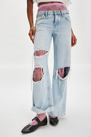 Bow Net Tights by Leg Avenue at Free People in Pink