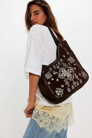 Eden Embroidered Tote Bag by Free People in Brown