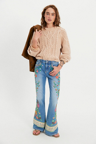 Driftwood Gardenia Farrah Embroidered Flare Jeans