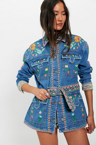 Driftwood Gardenia Embroidered Denim Jacket | Free People
