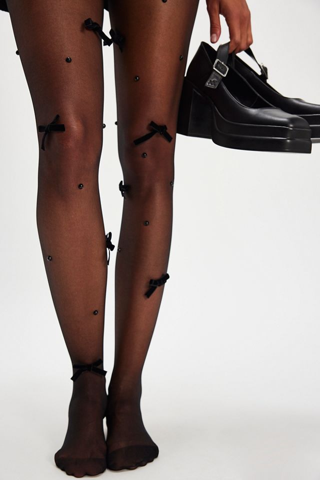 Nevermore Peek Bow Embellished Tights #1