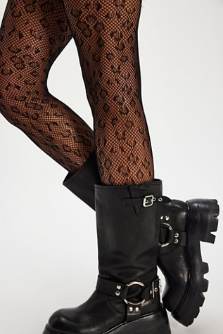 Leopard Print Fishnet Tights by Free People in Black