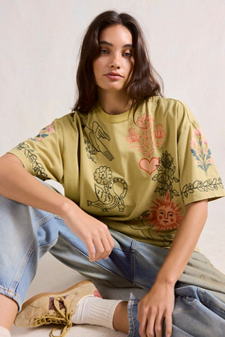 Denim And Bone Telling Tales Tee at Free People in White, Size: XL