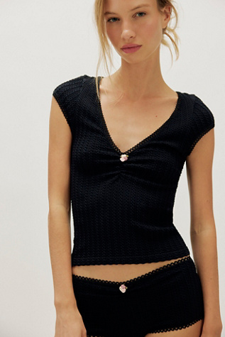 Ella Cable Knit Seamless Tee by Intimately at Free People in Black, Size: M/L
