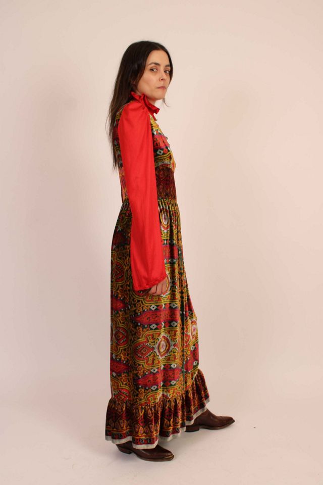 Vintage 1960s Dolly Rockers Psychedelic Velvet Dress Selected By Wolf and Moon Vintage #1