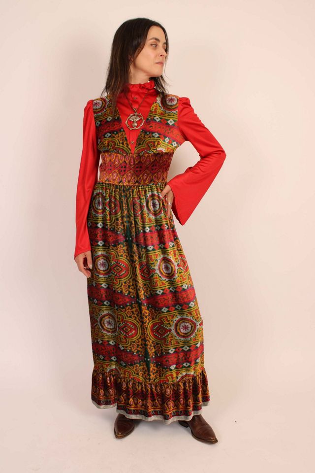 Vintage 1960s Dolly Rockers Psychedelic Velvet Dress Selected By Wolf and Moon Vintage #3