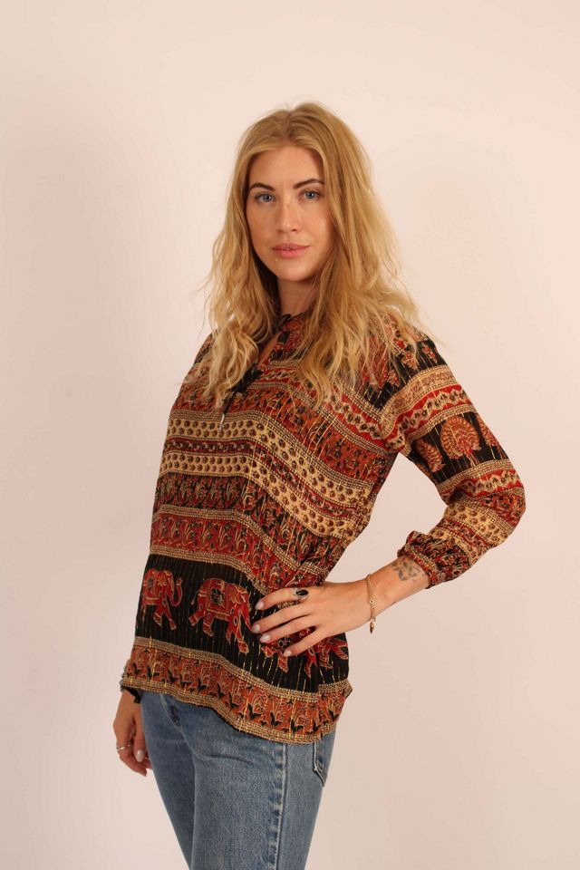 Vintage Elephant Hippie Cotton Gauze Blouse Selected By Wolf and Moon Vintage #1