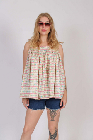 Floral Cotton Baby Doll Blouse Selected By Wolf and Moon Vintage