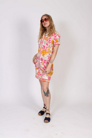1970s Vintage Mr. Dino Mod Gogo Floral Dress Selected By Wolf and Moon Vintage