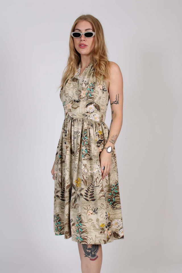 1950s Tropical Floral Halter Dress Selected By Wolf and Moon Vintage #1