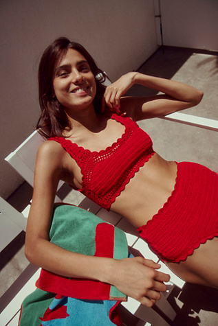 Beach Riot Andy Crochet Swim Top at Free People in Ruby, Size: Large