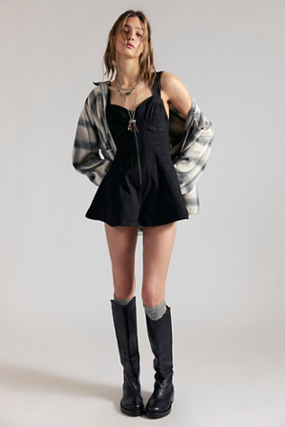 We The Free Delancey Flare Romper at Free People in Black, Size: US 8