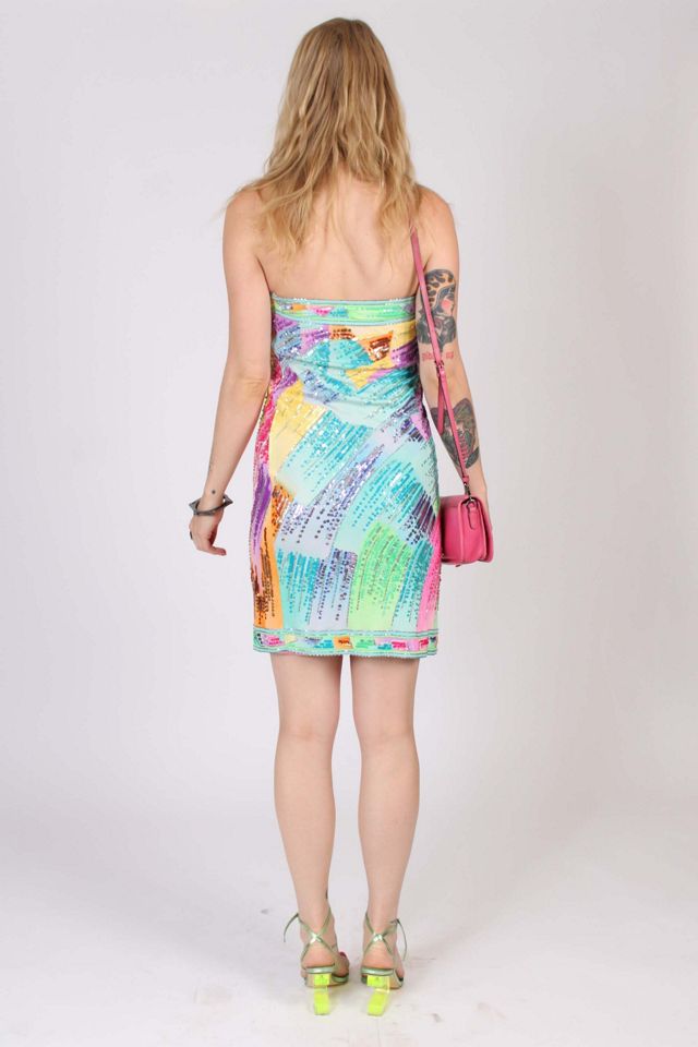 1980s Leonard Sequin Rainbow Cocktail Dress Selected By Wolf and Moon Vintage #2