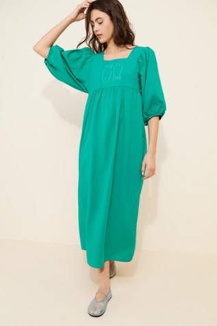 Bobo Choses Fish Embroidery Puff Sleeve Midi Dress