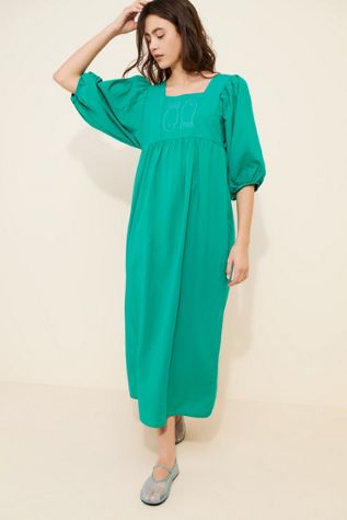 Bobo Choses Fish Embroidery Puff Sleeve Midi Dress