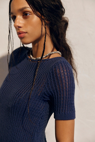 Dina Sweater Mini Dress by free-est at Free People in Blue, Size: S