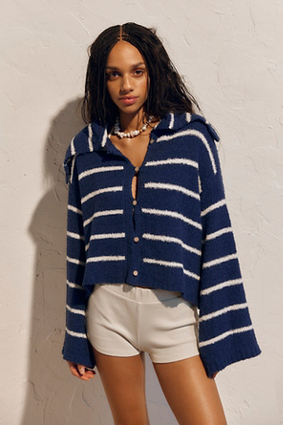 Cozette Sweater Cardi by free-est at Free People in Blue, Size: M