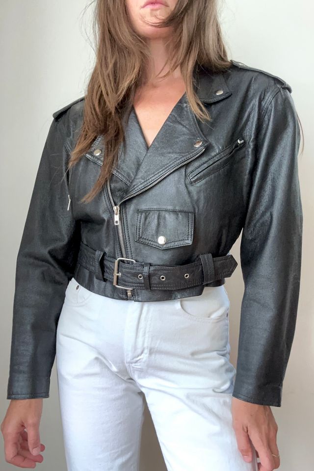 Y2K Cropped Leather Biker Jacket Selected by Grievous Angel Vintage #1