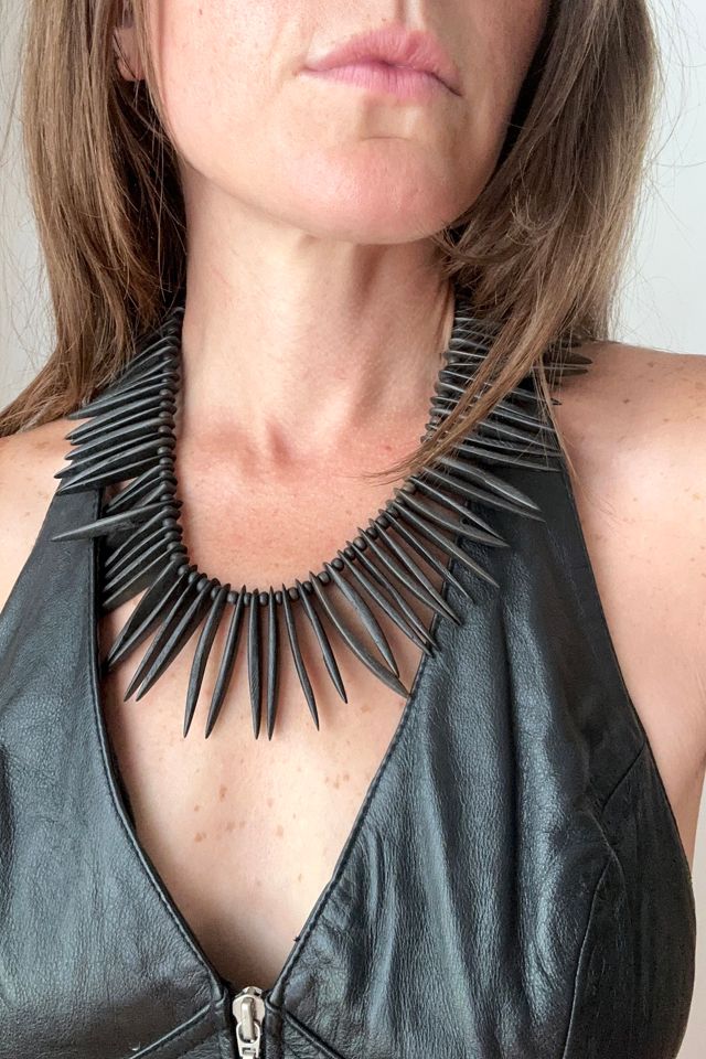 Vintage Etched Ebony Collar Statement Necklace Selected by Grievous Angel Vintage #1