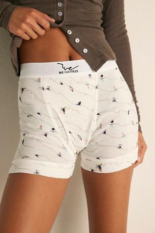 We The Free Printed Cotton Boxer Briefs at Free People in White, Size: L