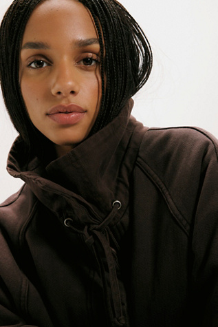 Jojo Washed Oversized Funnel-Neck Jacket by Free People in Brown, Size: XS