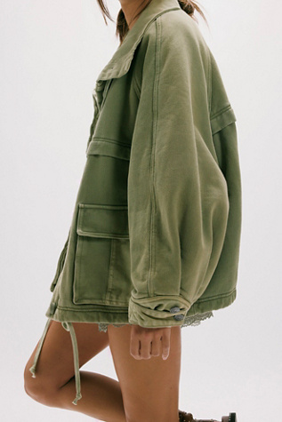 Jojo Washed Oversized Funnel-Neck Jacket by Free People in Green, Size: L