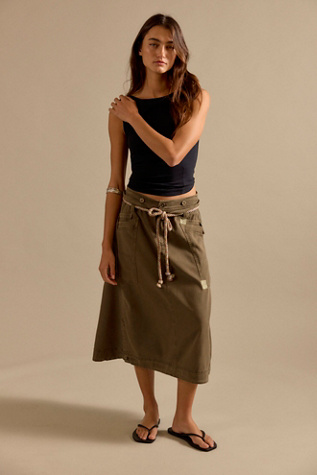 We The Free Sibyla A-line Midi Skirt at Free People in Green, Size: US 8