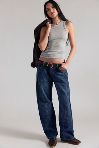 We The Free Highland Low-Rise Twisted Bowed Baggy Jeans at Free People in Dark Wash, Size: 24