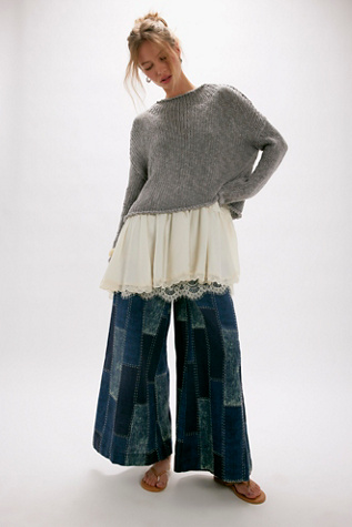 We The Free Patches Wide-Leg Flare Jeans at Free People in Dark Wash, Size: M