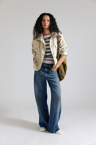 We The Free Kali Funnel Neck Utility Washed Jacket at Free People in White, Size: S - Funnel