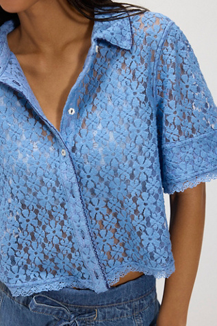 Женский топ Free People Mannie Lace Button Down, цвет: Синий — фото 3