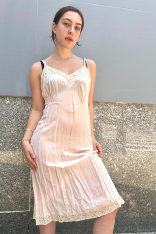 Vintage 1940’s Pink Satin Lace Trim Slip Selected by Nomad Vintage