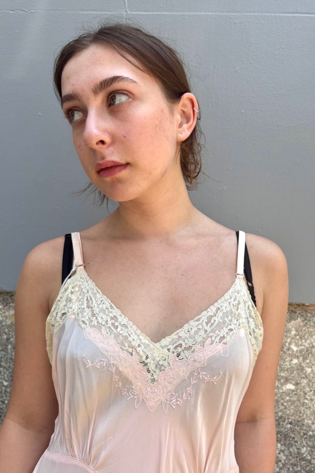Vintage 1940’s Pink Satin Lace Trim Slip Selected by Nomad Vintage #3