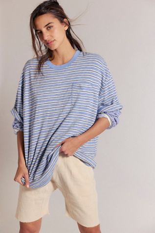 We The Free All Love Striped Pocket Tee at Free People in Blue, Size: S