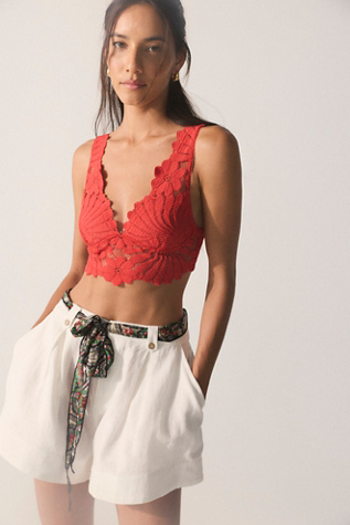 Petal Party Lace Plunge Bralette by Intimately at Free People in Red, Size: XS