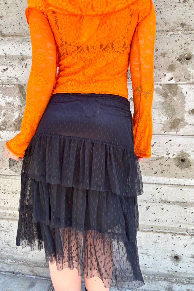 Vintage Tiered Black Lace Midi Skirt Selected by Nomad Vintage #1
