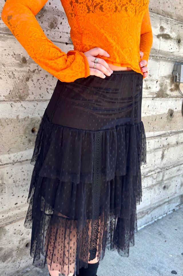 Vintage Tiered Black Lace Midi Skirt Selected by Nomad Vintage #2