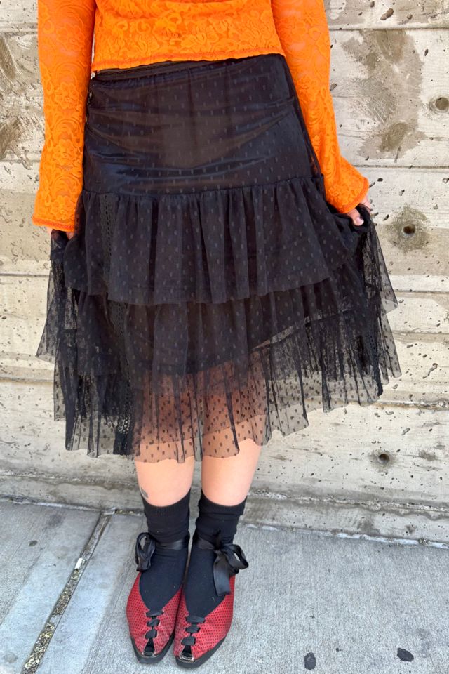 Vintage Tiered Black Lace Midi Skirt Selected by Nomad Vintage #3