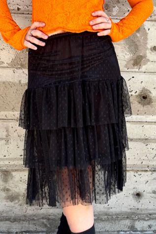 Vintage Tiered Black Lace Midi Skirt Selected by Nomad Vintage