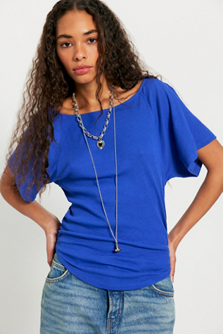 Lucy Off-The-Shoulder Tee by Free People in Blue, Size: XL