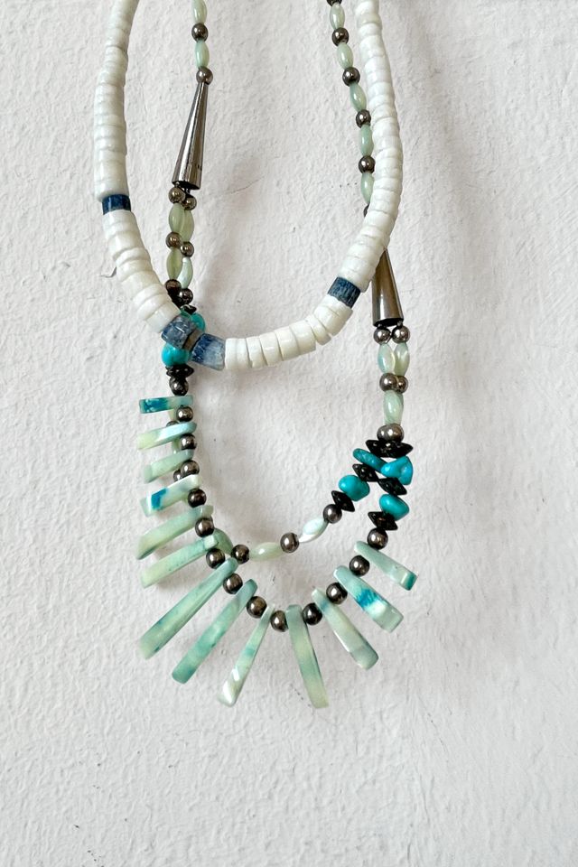 Vintage Boho 70s Blue Shell Layered Necklace Set Selected by MARMALADE #1