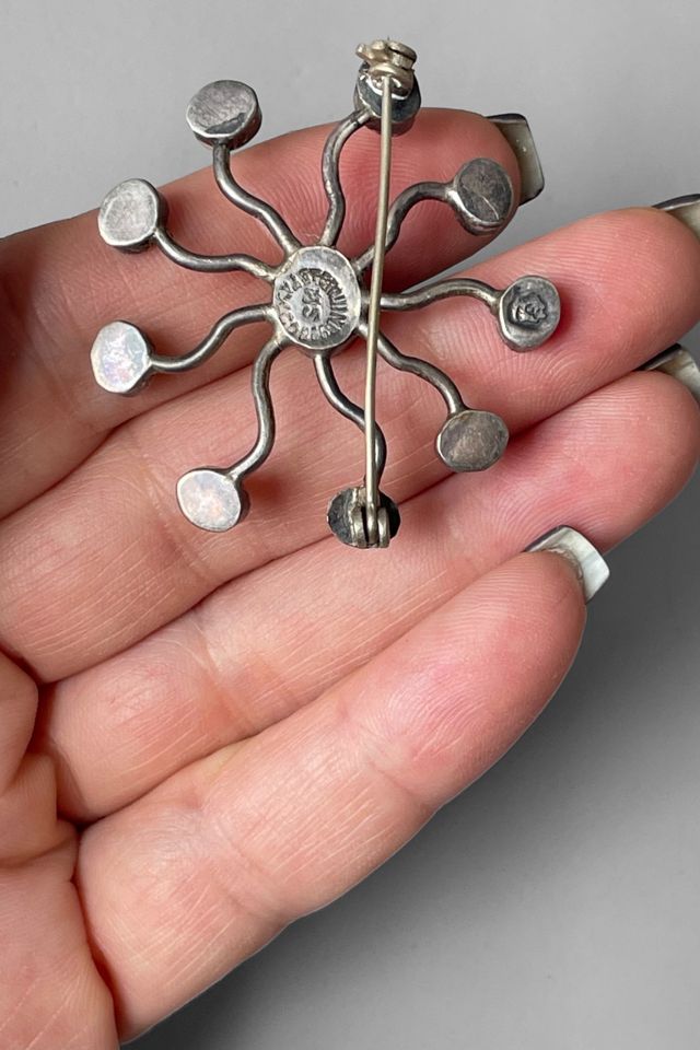 Vintage Mid-Century Modernist Sterling Silver Taxco Starburst Brooch Selected by MARMALADE #3