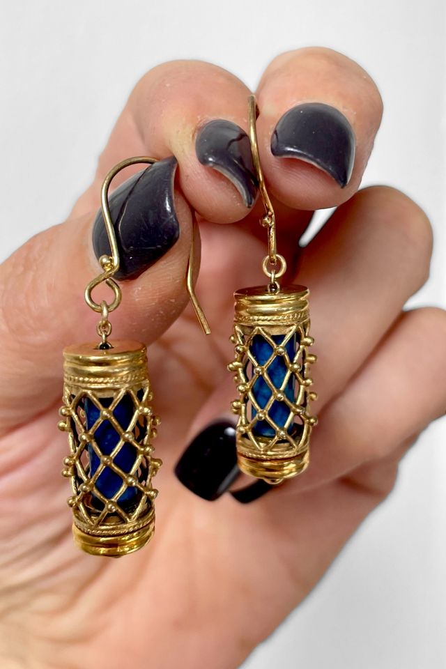 Vintage 90s 24K Gold Plated Sterling Silver Ancient Revival Cage Bead Earrings Selected by MARMALADE #1