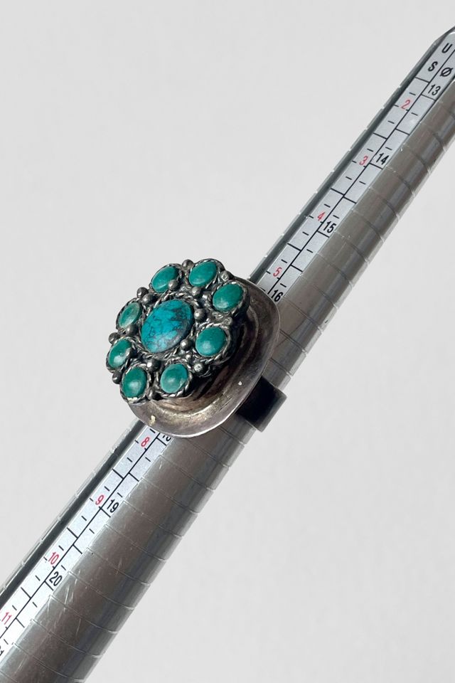 Giant Vintage Mid-Century Turquoise Sterling Silver Cluster Ring Selected by MARMALADE #3