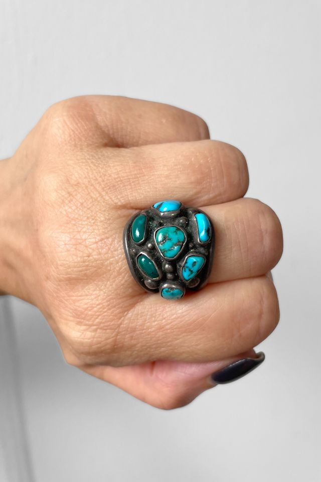 Vintage Mid-Century Turquoise Nuggets Sterling Silver Cluster Ring Selected by MARMALADE #1